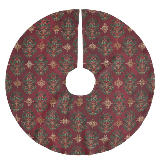 Vintage-Holly-Damask-Muster Polyester Weihnachtsbaumdecke (Vorderseite)