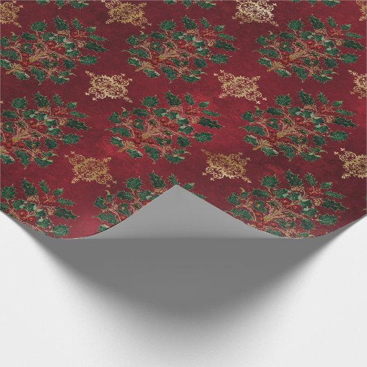 Vintage Holly Damask Pattern  Geschenkpapier (Ecke)