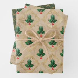 Vintage Holly Damask Pattern  Geschenkpapier Set