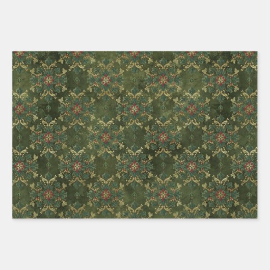 Vintage Holly Damask Pattern  Geschenkpapier Set (Vorderseite 3)