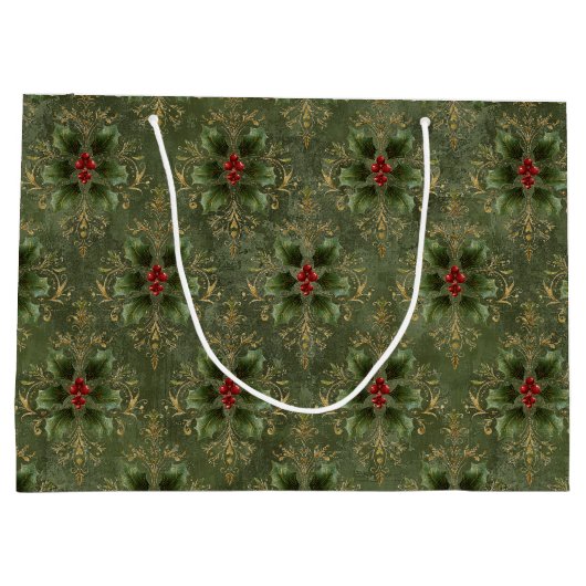 Vintage Holly Damask Pattern  Große Geschenktüte (Rückseite)