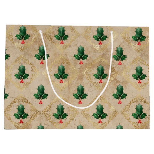 Vintage Holly Damask Pattern  Große Geschenktüte (Rückseite)