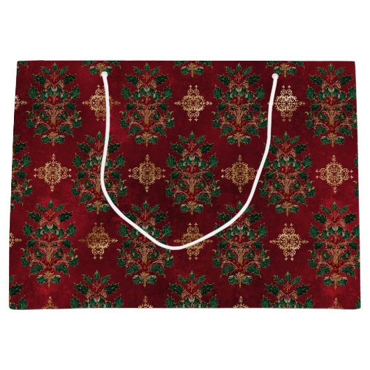 Vintage Holly Damask Pattern  Große Geschenktüte (Vorderseite)