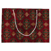 Vintage Holly Damask Pattern  Große Geschenktüte (Rückseite)
