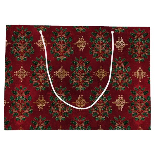 Vintage Holly Damask Pattern  Große Geschenktüte (Rückseite)