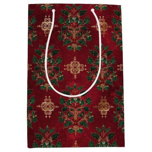 Vintage Holly Damask Pattern Mittlere Geschenktüte (Vorderseite)