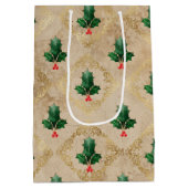 Vintage Holly Damask Pattern  Mittlere Geschenktüte (Rückseite)