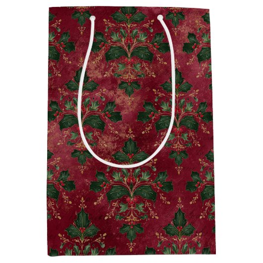 Vintage Holly Damask Pattern  Mittlere Geschenktüte (Vorderseite)