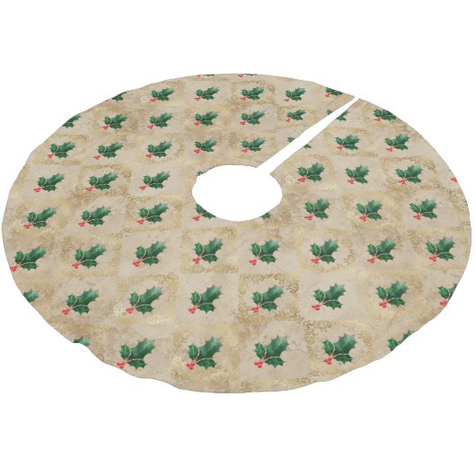 Vintage Holly Damask Pattern  Polyester Weihnachtsbaumdecke (Schrägansicht)