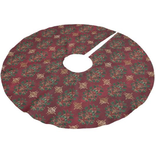 Vintage Holly Damask Pattern  Polyester Weihnachtsbaumdecke (Schrägansicht)