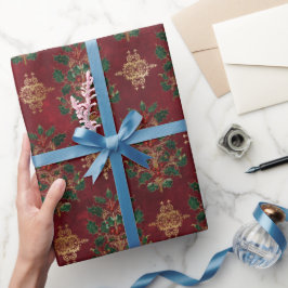 Vintage-Holly-Damaskmuster Geschenkpapier