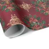 Vintage-Holly-Damaskmuster Geschenkpapier (Rolleneckpunkt)
