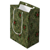 Vintage-Holly-Damaskmuster Mittlere Geschenktüte (Vorderseite Schrägansicht)