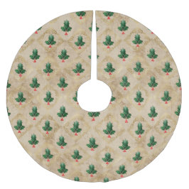Vintage-Holly-Damaskmuster Polyester Weihnachtsbaumdecke