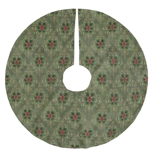 Vintage-Holly-Damaskmuster Polyester Weihnachtsbaumdecke (Vorderseite)