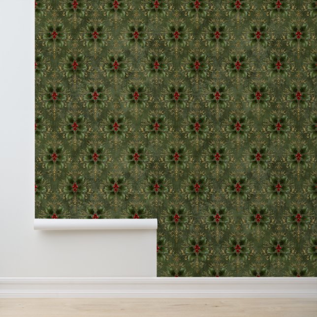 Vintage-Holly-Damaskmuster  Tapete (Anwendung)
