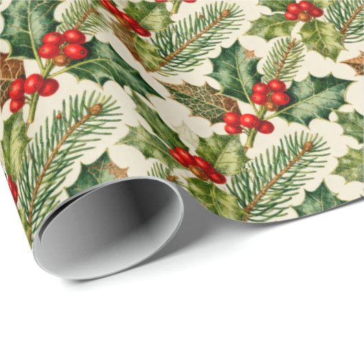 Vintage Holly Geschenkpapier (Rolleneckpunkt)