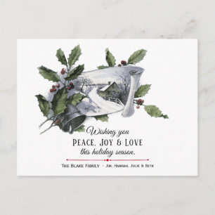 Vintage Holly-, Silver Bell- und Winterlandschaft Postkarte