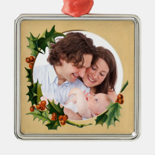 Vintage-Holly-Weihnachten Benutzerdefiniertes Foto Ornament Aus Metall