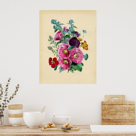 Vintage Hollyhocks Poster (Küche)