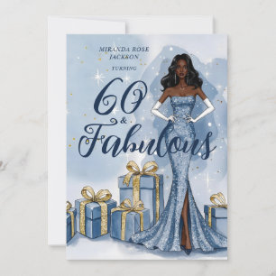 Vintage Hollywood Blau Glitter Geburtstag TMF26 Einladung