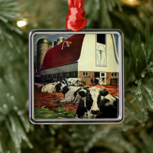 Vintage Holstein Milchkühe im Milchwirtschaftssekt Silbernes Ornament