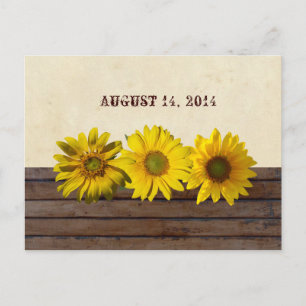 Vintage Holz Gelbe Sonnenblume Save the Date Ankündigungspostkarte