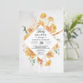 Vintage Holz- und Aquarellgelbe Blumen Rahmen Einladung (Stehend Vorderseite)