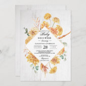 Vintage Holz- und Aquarellgelbe Blumen Rahmen Einladung (Vorne/Hinten)