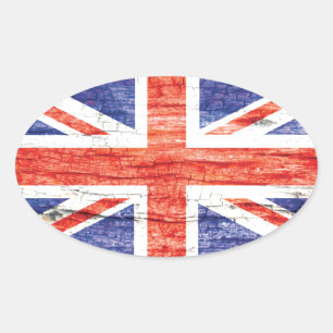 Vintage-Holz-Union-Jack-Britische (UK) Flagge Ovaler Aufkleber