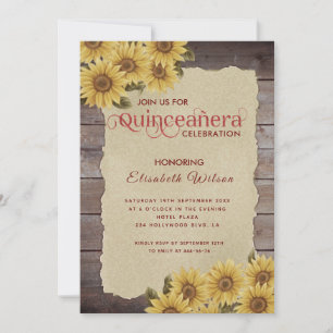 Vintage-Holz zerrissenes Papier Sonnenblume Quince Einladung