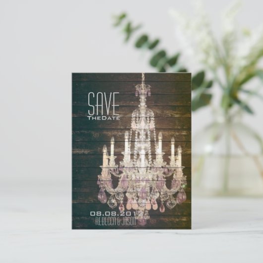 Vintage Holzkronenheirat speichern das Datum Ankündigungspostkarte (Stehend Vorderseite)