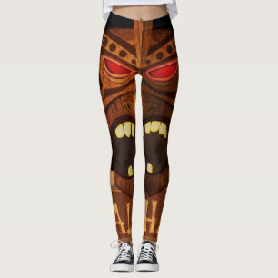 Vintage-Holzmaske Tiki Tropisches Hawaiianisches F Leggings
