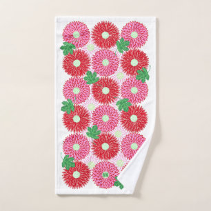 Vintage-Holzschnitt Rosa & Rote Blütenblüten Badhandtuch Set
