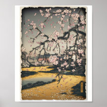 Vintage-Holzschnitt-Sakura-Szene