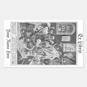 Vintage Holzschnitzerei Ex Libris Buchzeichen Rechteckiger Aufkleber