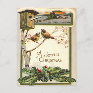 Vintage-Holzschnitzerei Schneemann Vogelhaus Baum Postkarte
