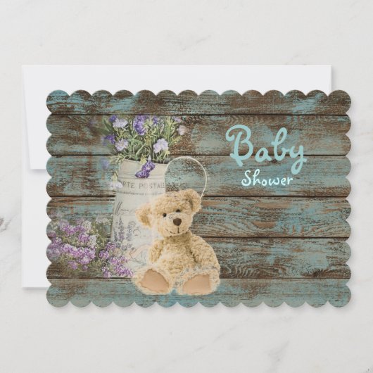 Vintage Holzteddy Bär Babydusche Einladungen (Vorderseite)