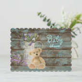 Vintage Holzteddy Bär Babydusche Einladungen (Stehend Vorderseite)