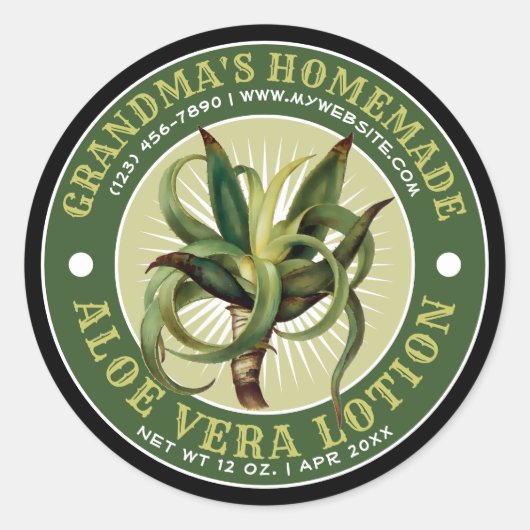 Vintage Homemade Aloe Vera Loop Template Runder Aufkleber (Vorderseite)