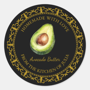 Vintage homemade Avocado Butter Label l Black Runder Aufkleber