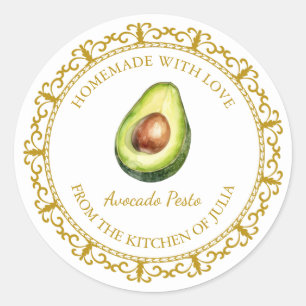 Vintage Homemade Avocado Pesto Label l White Runder Aufkleber