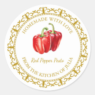 Vintage Homemade Red Pepper Pesto Etikett Runder Aufkleber