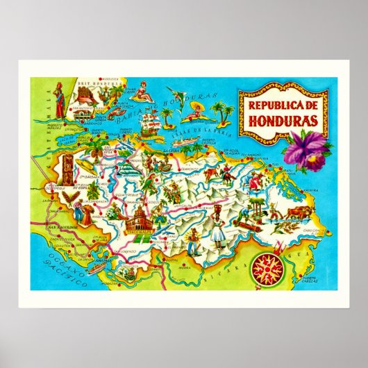 Vintage Honduras-Karte Poster (Vorne)