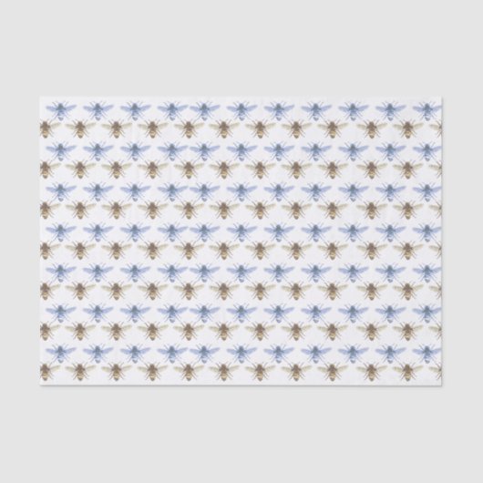 Vintage Honey Bee Blue und Gold Gemustert Seidenpapier (Vorderseite)