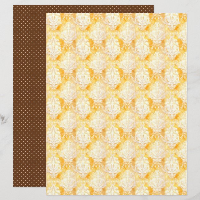 Vintage Honey Bee Damask Journal Paper Sheet (Vorne/Hinten)