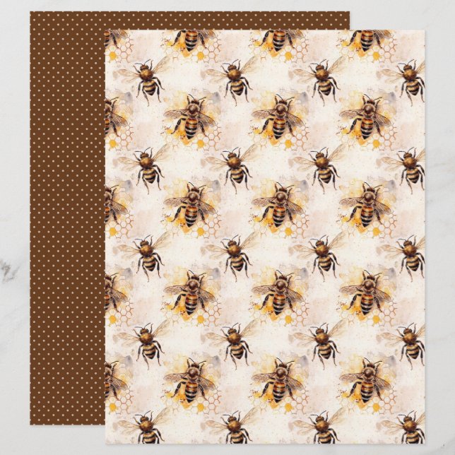 Vintage Honey Bee Journal Paper Sheet (Vorne/Hinten)
