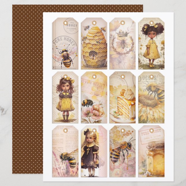 Vintage Honey Bee Journal Paper Sheet (Vorne/Hinten)
