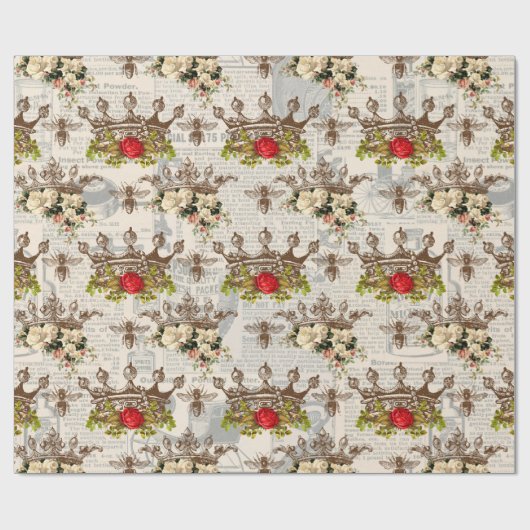 Vintage Honey Bee Pattern  Geschenkpapier (Flach)
