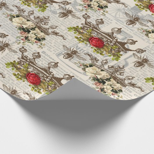 Vintage Honey Bee Pattern Geschenkpapier (Ecke)